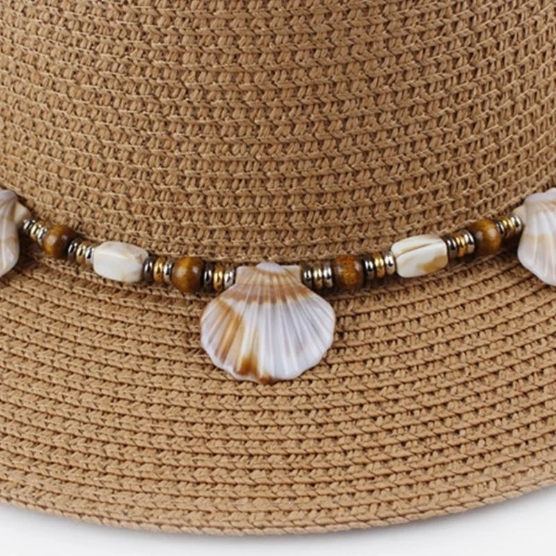 

R1WE Vacation Hat Band Replacement for Straw Hat Beaded Hat Band with Sea Shell Ethnic Hat Belt Decorative Rope