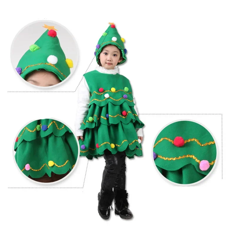 Cosplay New Girls Christmas Costume Children's Christmas Tree Performance Dance Costume Xmas Gift Tree Hat sets Costume 2023