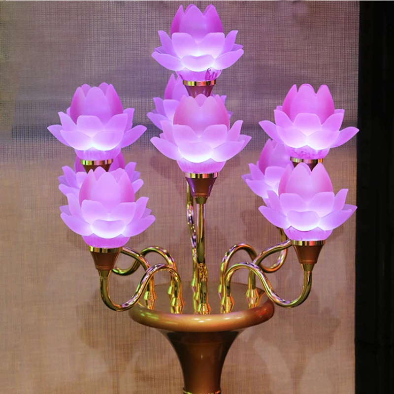 

Seven Buddhist Oil Lamp Folk Art Lotus Worship LED Lamp Colored LED Glaze Lotus Buddha Souvenir