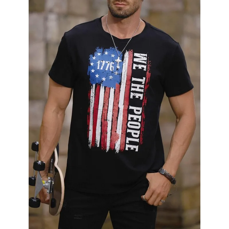 Men's 3D T-Shirt American Flag 1776 Short Sleeve Tshirt