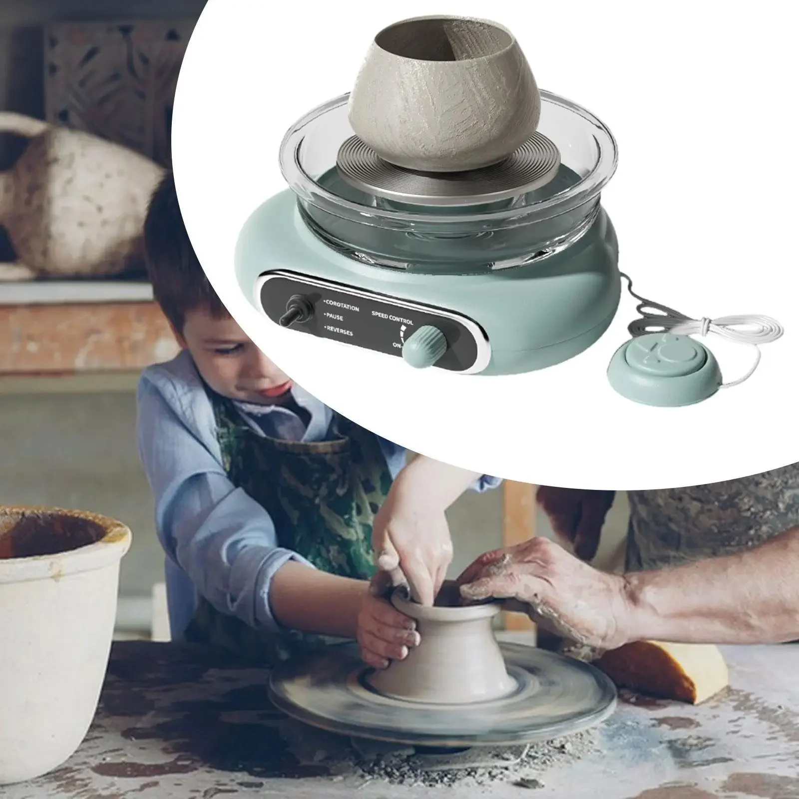 

Mini Electric Pottery Wheel Kit for Kids & Adults - DIY Clay Craft Making Machine Beginner-Friendly Clay Wheel Art Tool