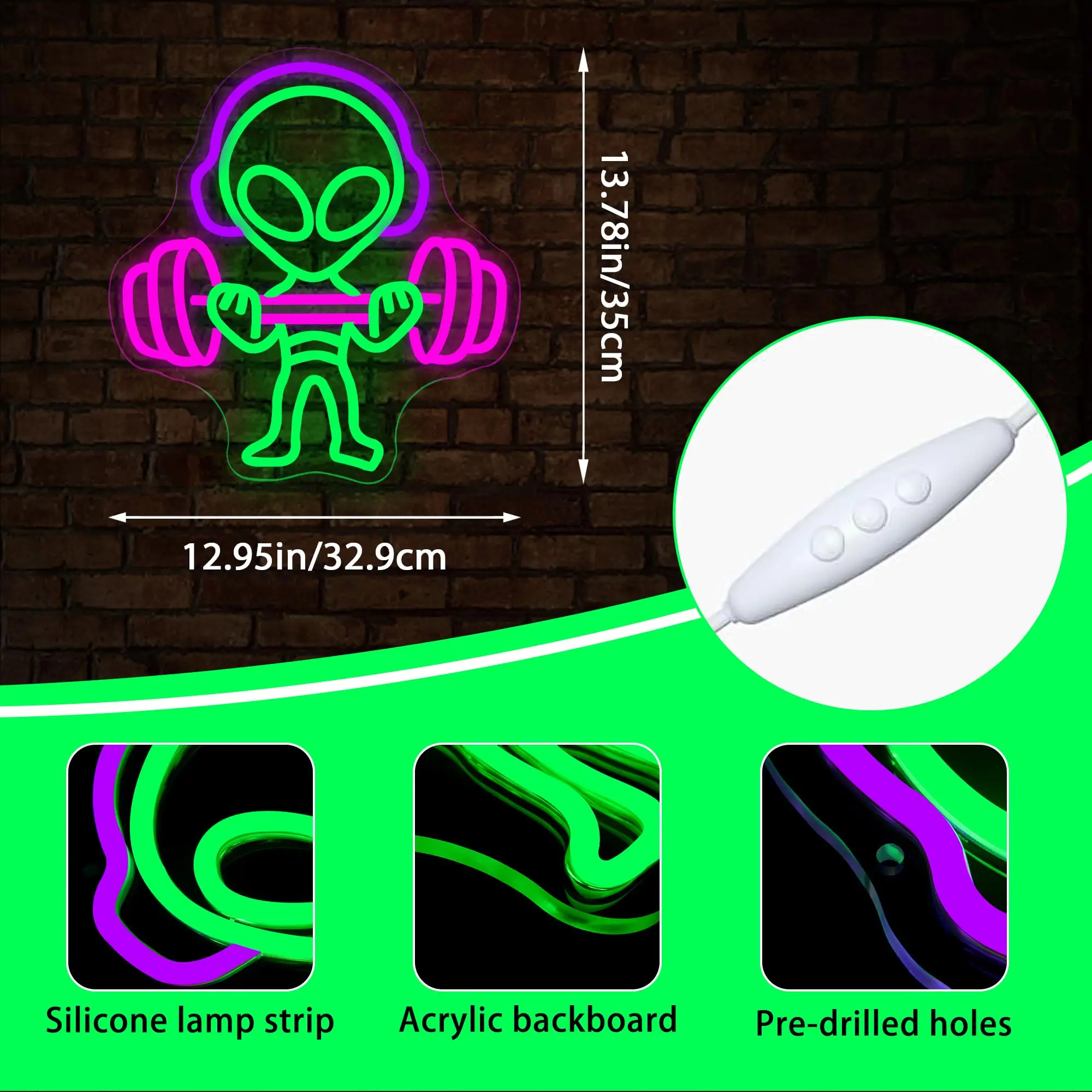 Alien Neon Sign Dumbbell Light for Man Cave Sign for Gym Teen Game Room Hip Hop Party Beer Bar Sport Christmas Birthday Gift