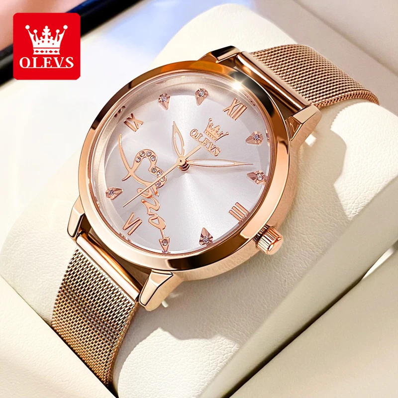 

OLEVS 5530 Ladies Elegant Diamond Watch with Waterproof Fiberglass Mesh Belt Luxurious Business Style Calendar Feature