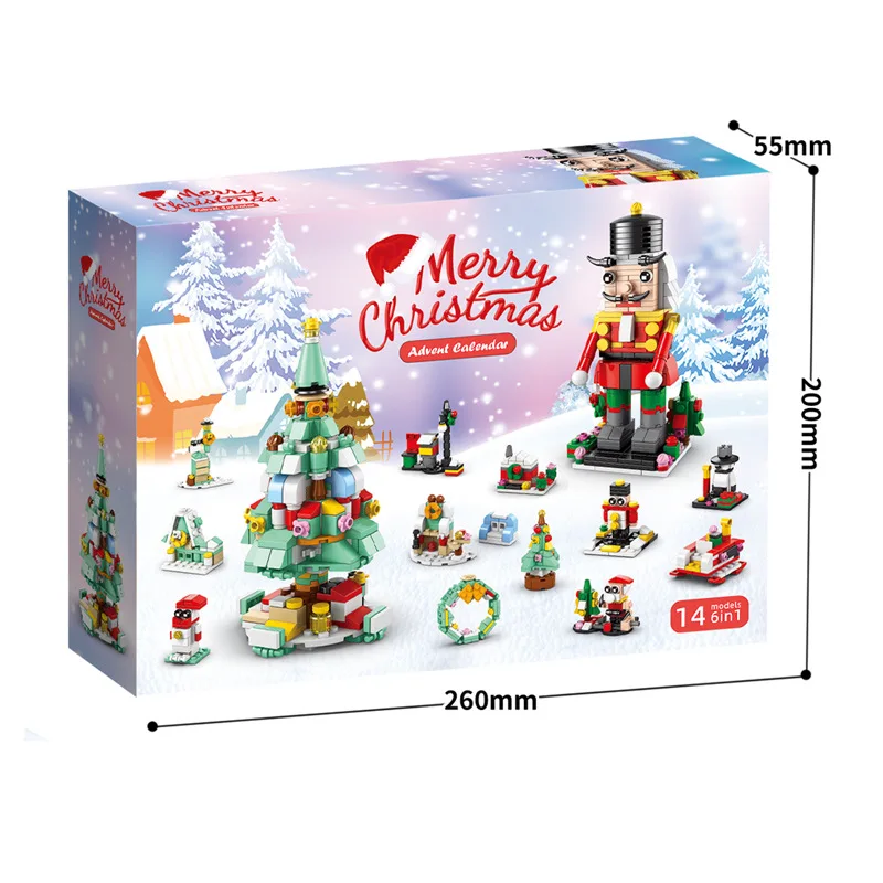 Christmas Building Blocks Set Box Kids Toys Xmas Advent Calendar Bricks Diy Kit Gift for Children 6 Years Old and Above