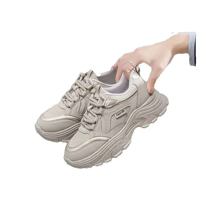أحذية نسائية جلدية منخفضة الجودة للأب قابلة للتنفس للربيع والخريف كاجوال للجري والرياضة لزيادة الارتفاع في منتصف العمر للشباب #6