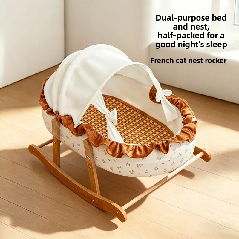 

Semi Enclosed Cat Bed Swing Princess Cradle Cozy Pet Tent for Kittens Rocking Chair Hammock