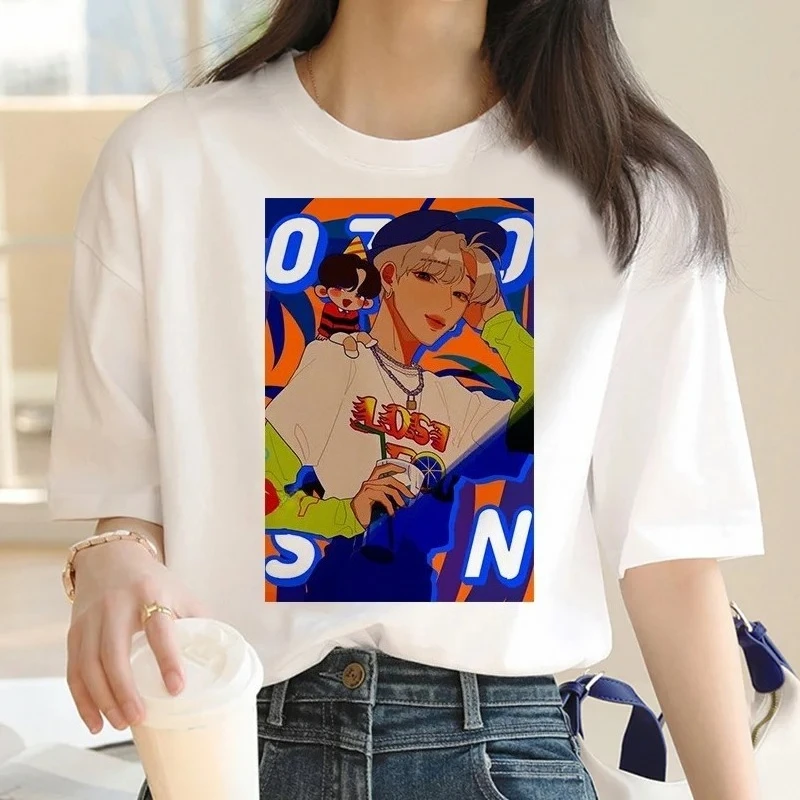K-pop impressão camisetas moda feminina harajuku roupas estéticas verão camisetas casuais coreano feminino outono e inverno roupa interior