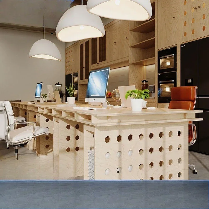 Ocean board desk, birch hole board computer desk, rectangular workbench