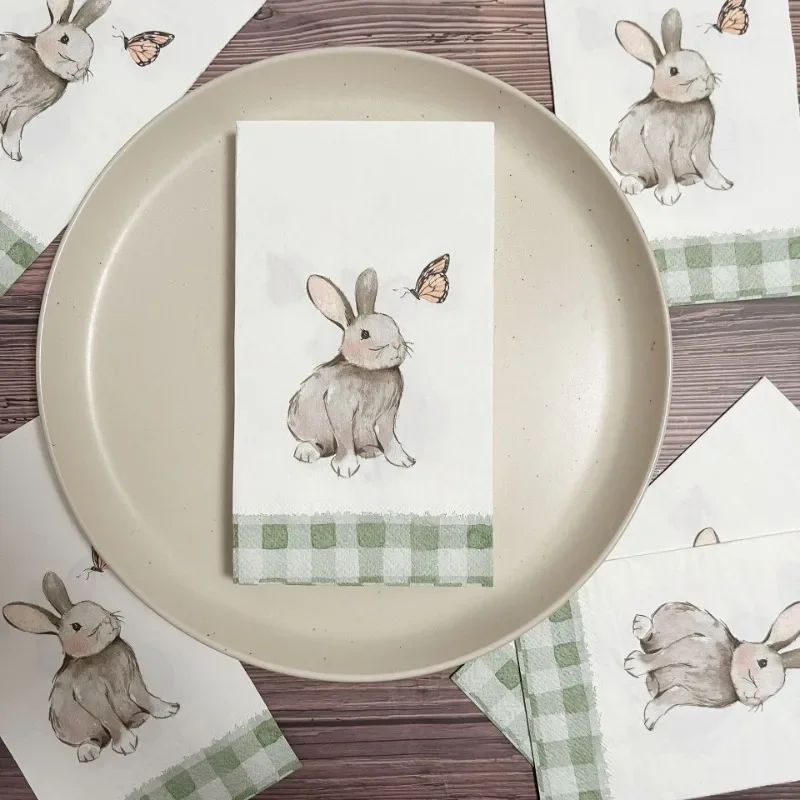 20pcs 3-Ply Easter Bunny Printed Rectangular Napkins Large Size 33*40 Butterfly Bone Bart Paper Bunny Butterfly Pattern