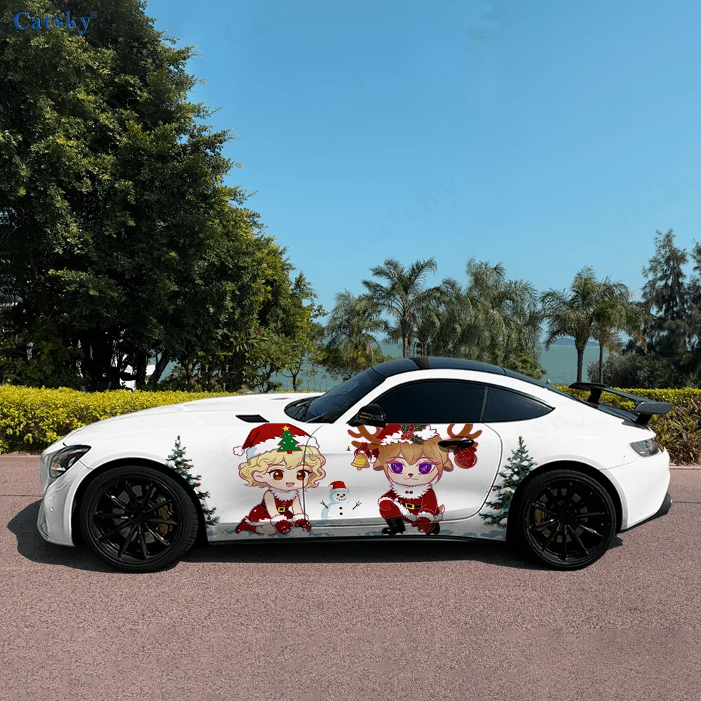 

Christmas Girl Snowman Tree Car Vinyl Wraps Decal Self-adhesive PVC Sticker Suitable for Trucks SUV Decor Auto Accessories Gift