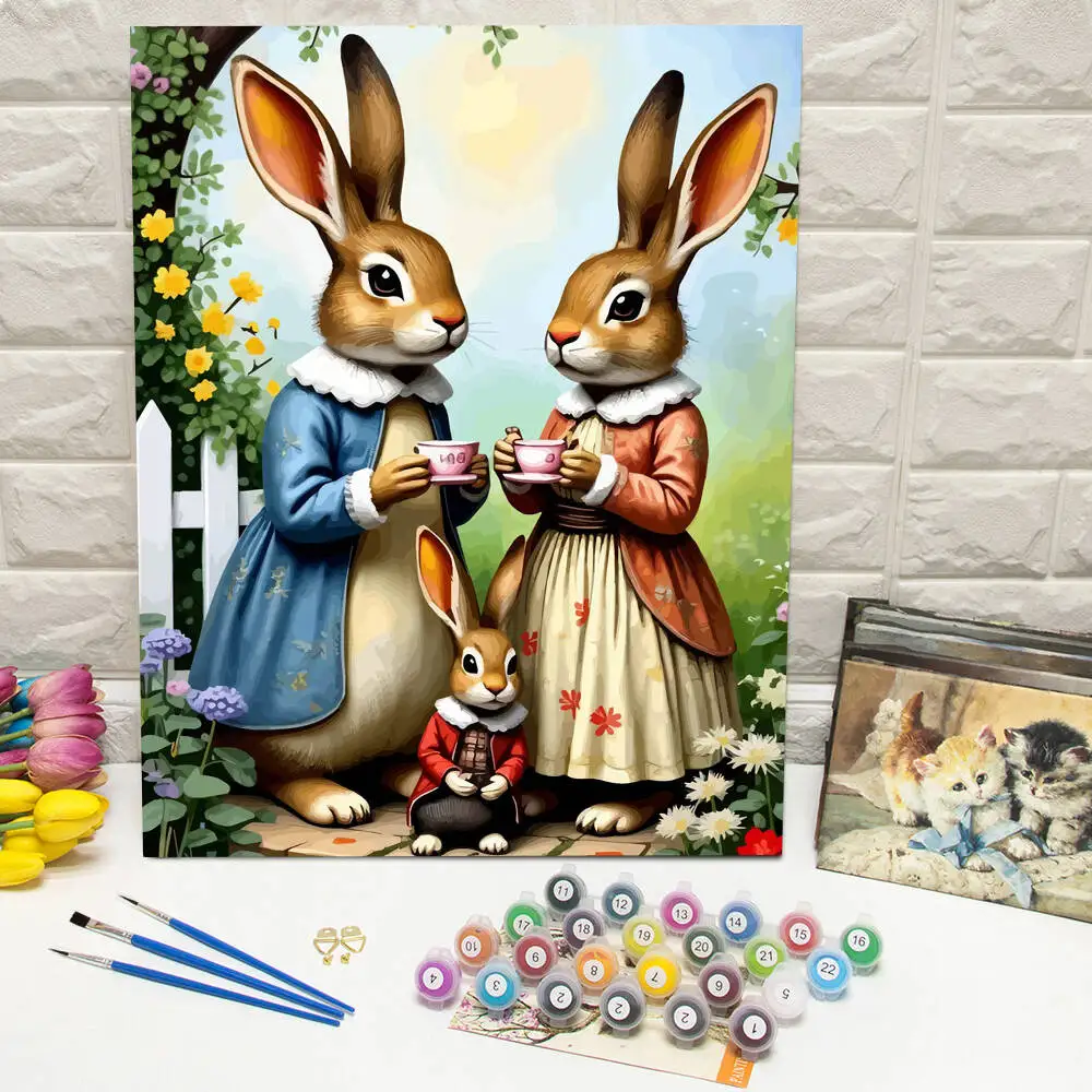 اللوحة الزيتية الرقمية الحيوان الأسد النمر ليوبارد الاكريليك الطلاء أرنب الطلاء حسب عدد الطيور الببغاء الفيل الغزلان القط هدية فريدة من نوعها