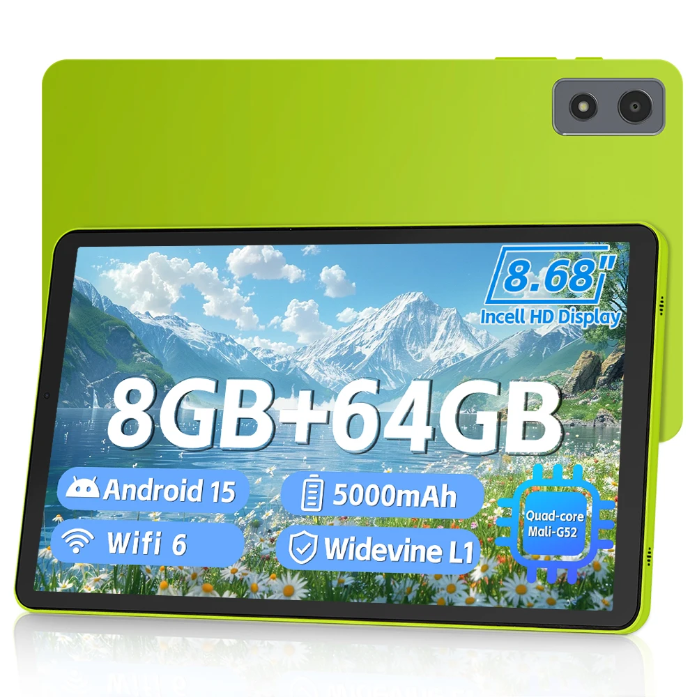 Планшет ANRY, 8,68 дюйма, 2025 Android 15, планшеты, расширение 8 ГБ + 64 ГБ, 1 ТБ, четырехъядерный планшет, совместимый с Widevine L1, с аккумулятором 5000 мАч
