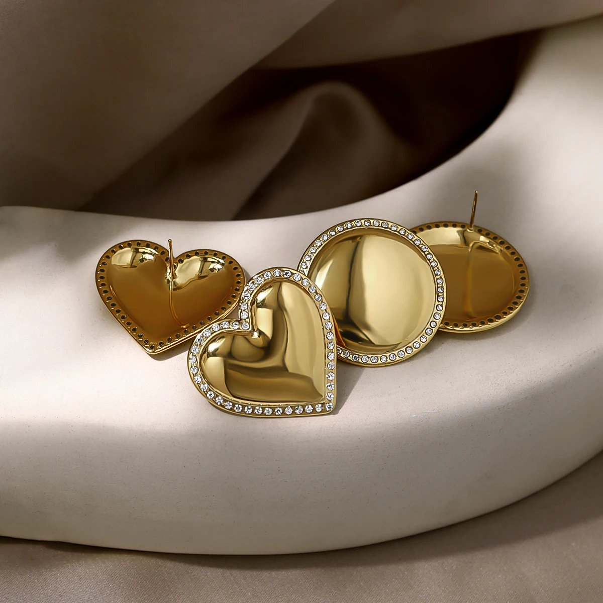 

WILD & FREE Geometric Round Heart Stainless Steel Stud Earrings for Women Trendy Simple 18K Gold Plated Jewelry