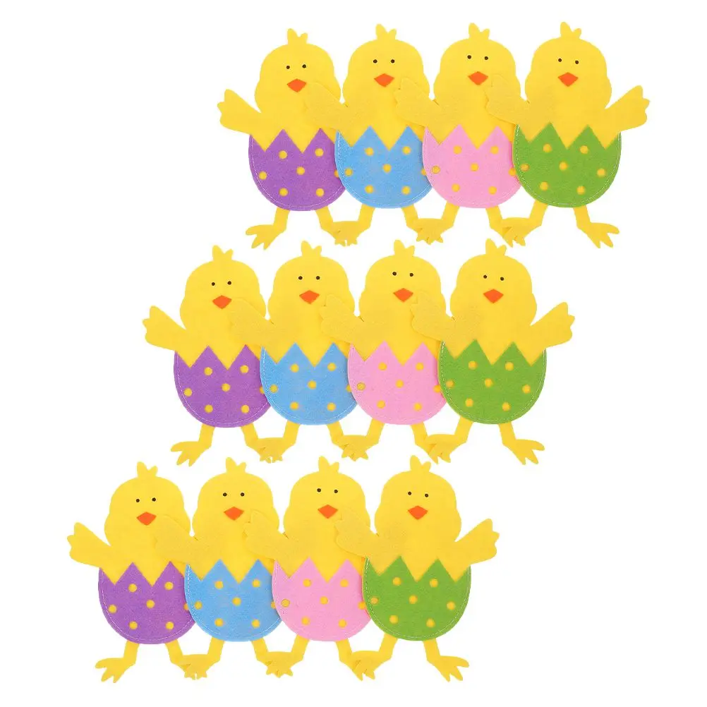 

12 Pcs Chick Cutlery Bag Cute Decoration Utensil Felt Fork Easter Table Bracket Birthday Holder