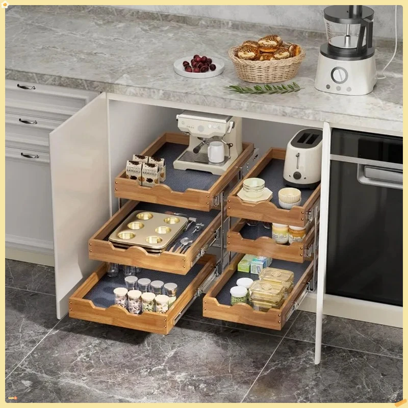 3段スライド式キャビネットオーガナイザー、20x21インチの引き出し式収納、ベースキャビネット用