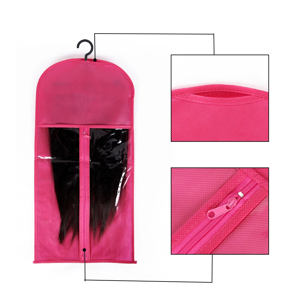 1 Pack Hair Extension Storage Bag with Hanger Travel Carrier Case Stylish Organizer for Wig Ponytail Hairpieces Bundles view 3