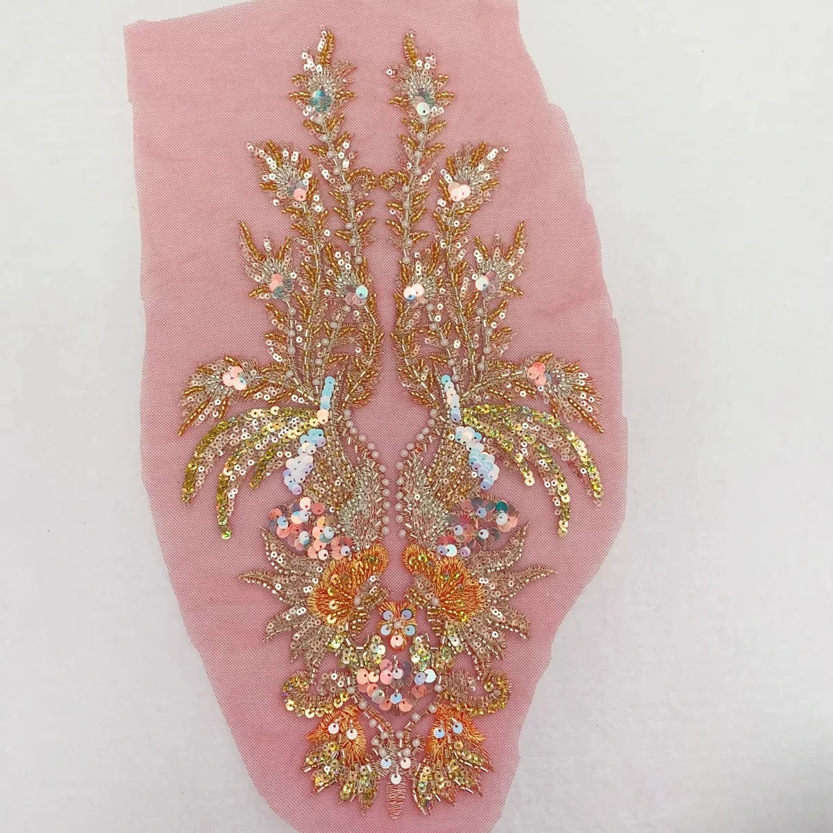 เครื่องประดับตกแต่งพื้นหลัง เข็มขัดฮันฟู ชุดแสดง ผ้าลูกไม้ปักลายเลื่อมเกล็ดปลาสีทองแชมเปญ