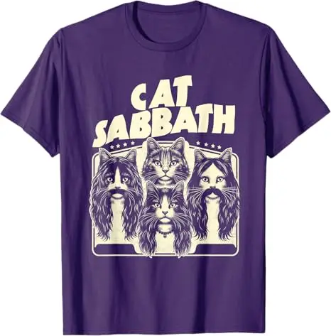 Imagen 2 del producto Camiseta divertida de gato Sabbath para papá, ropa de calle de música Rock, camiseta de Humor Kitty Band Y2k Saying, blusas de manga corta de Rap Hip Hop