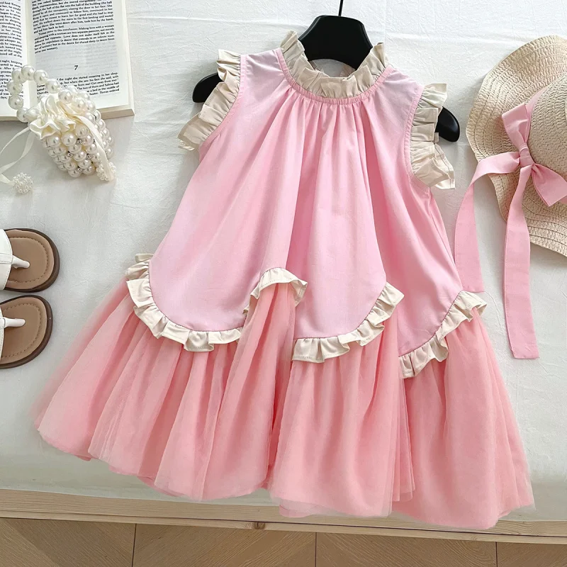 

2025Summer New Stylish Girls' Lace Sleeveless Mesh Dress Princess Dress17169-173