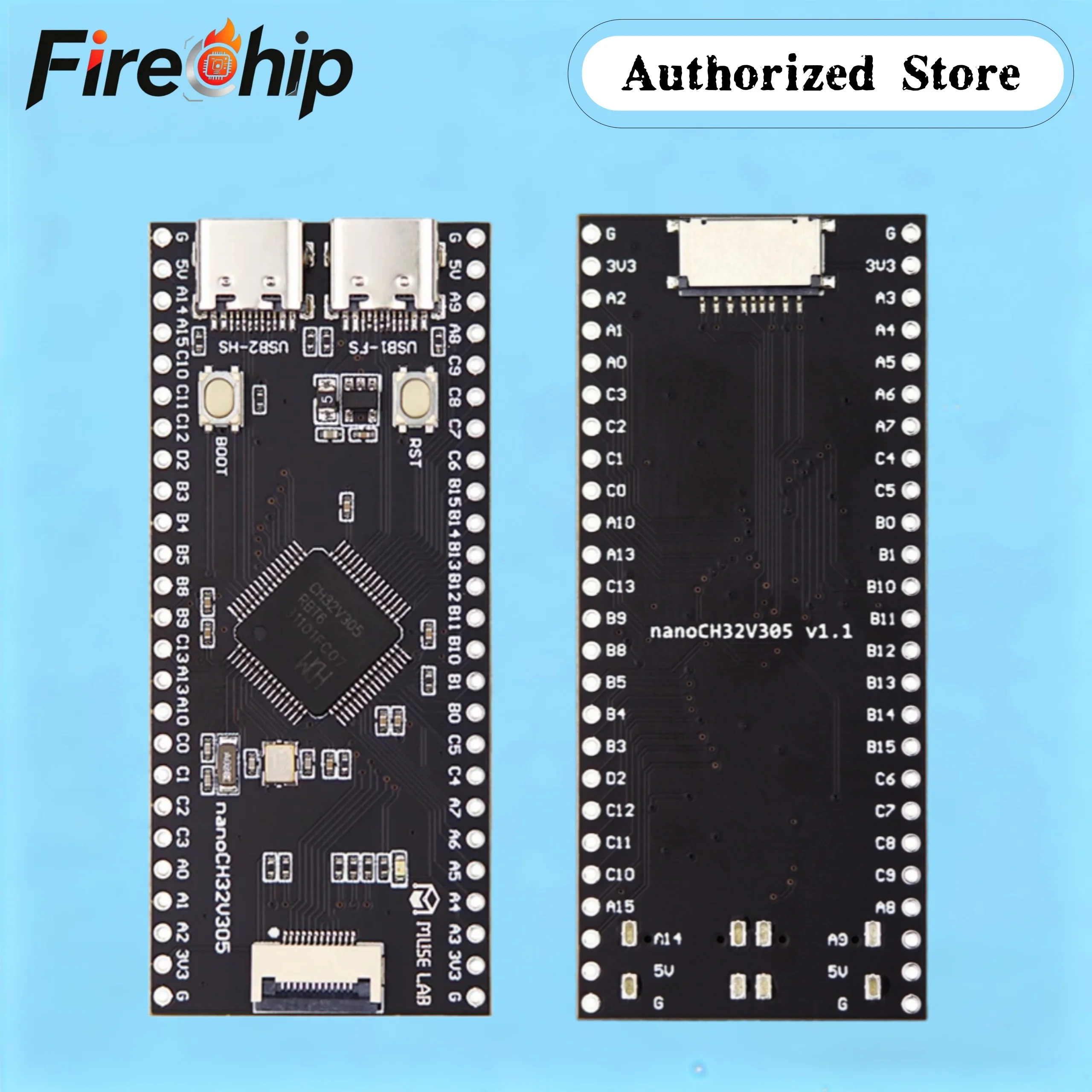 FireChip NanoCH32V305 WCH RISC-V Dual TYPE-C Interface USB 2.0 High Speed LCD Interface SD Card Slot Open Source
