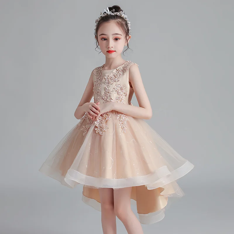 Girl's formal dress, lace flower children's tailcoat, princess wedding fluffy mesh dress party dresses Girl kid's dress