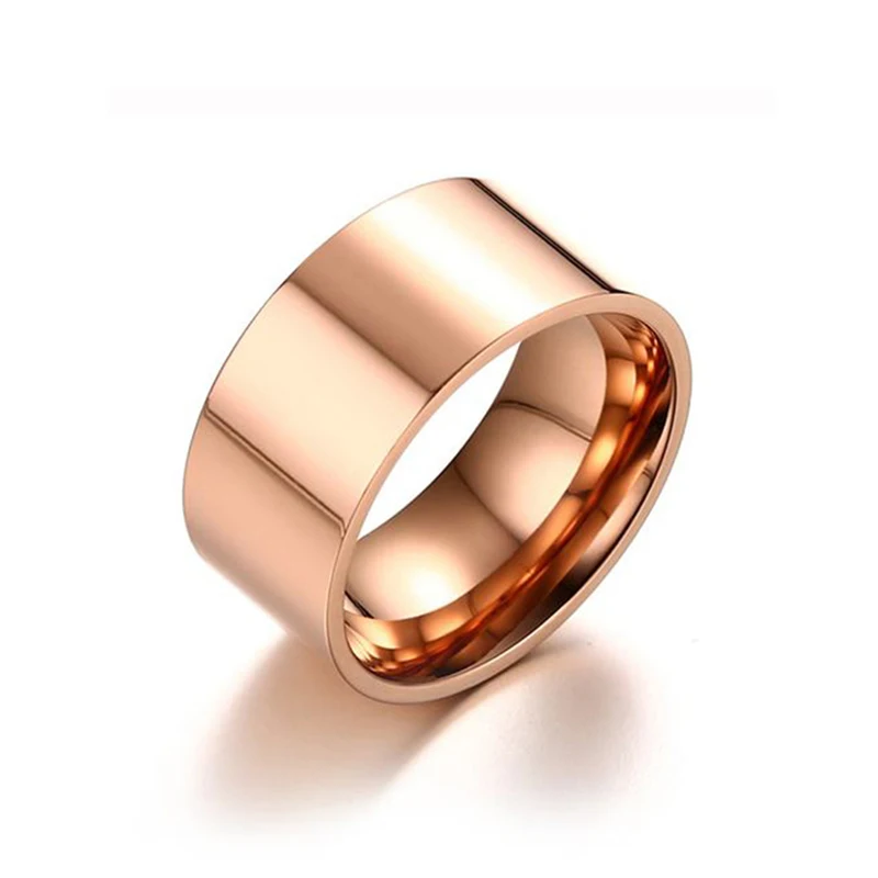 Fashion 8mm Wide Glossy Ring For Men/Women Rose Gold Color Stainless Steel Anniversary Party Ring Charm Jewelry Anneau Wholesale