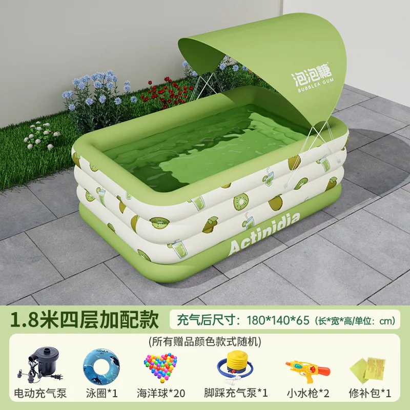 4-lagiger aufblasbarer Kinderpool mit Rutsche und Sonnenschirm, Wasserspielspielzeug für zu Hause