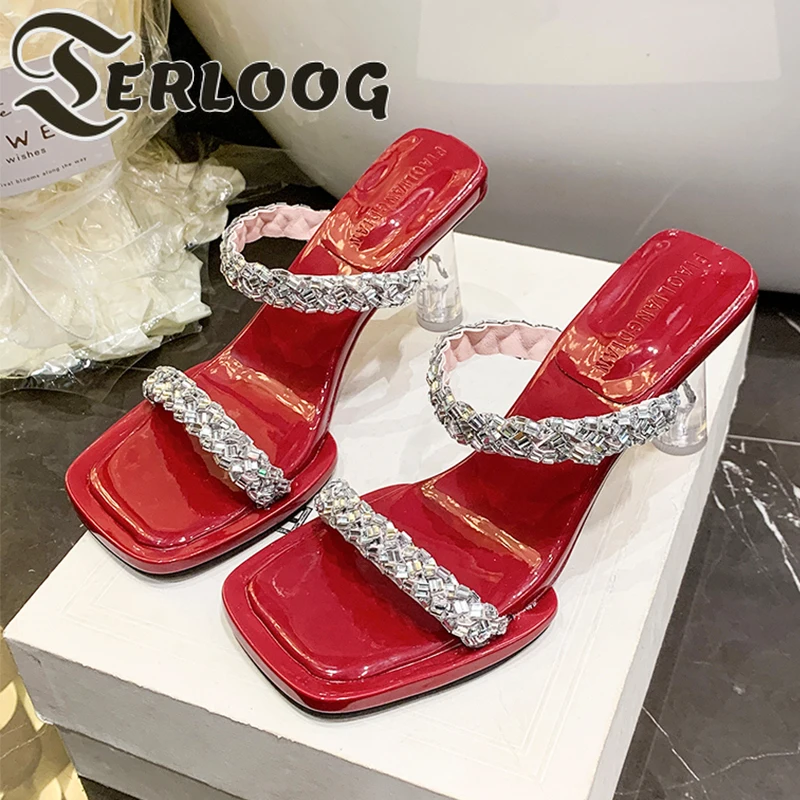 

Luxury Crystal Women's Sandals Woman Shoes High Heels Slippers 2025 Summer Sexy Dress Pumps Brand Open Toe Flip Flops De Mujer