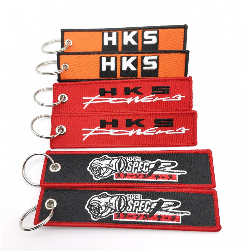 

JDM HKS Logo Racing Culture Fabric Double Embroidery Car Auto Keychain Keyring Personality Fashion Cloth Key Tag Accessories