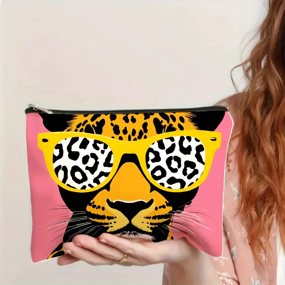 A Fashion leopard print sunglasses cosmetic bag- multifunctional zipper pouch, jewelry storage bag