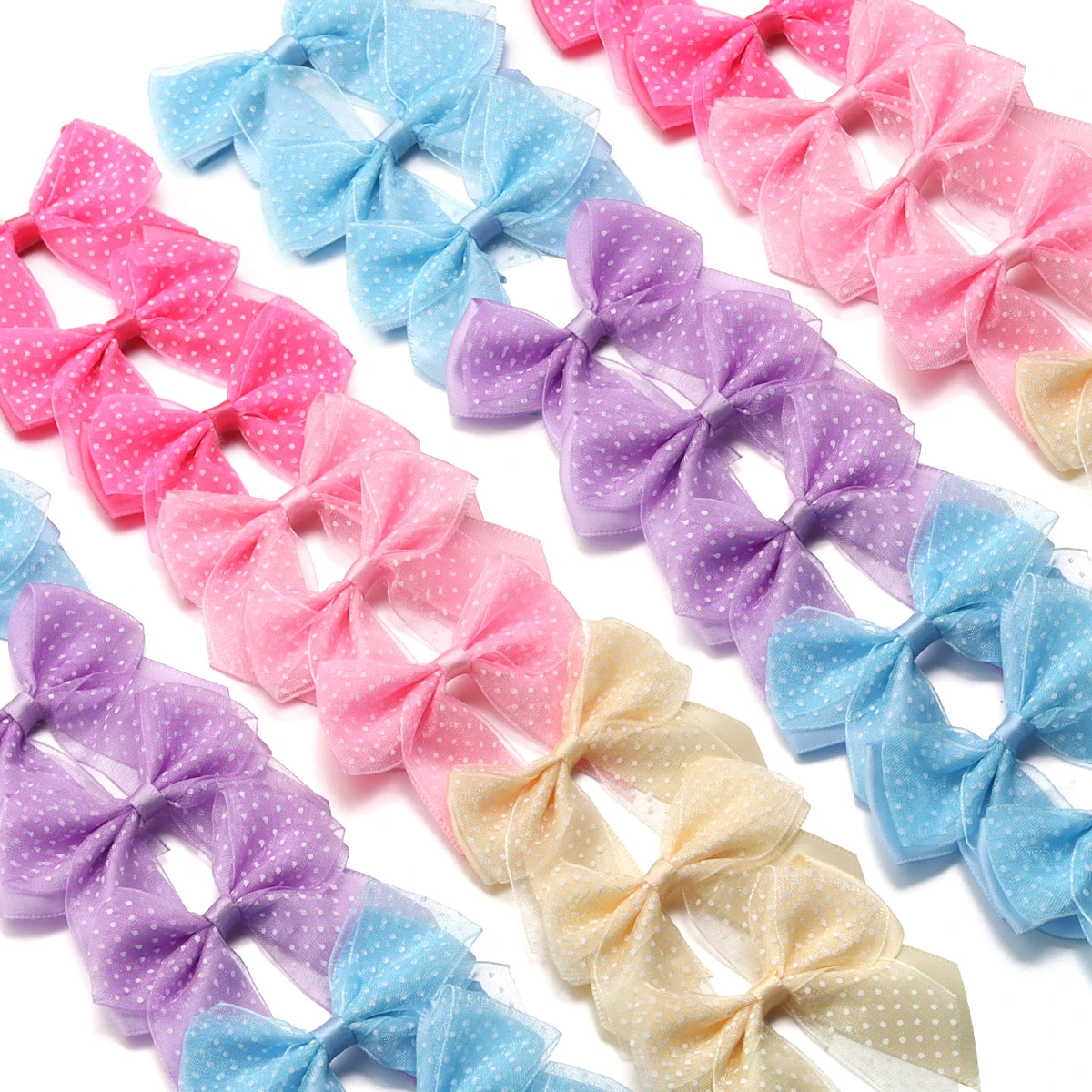 10 Stück 6 cm große, doppellagige, bunte Schleifen aus Polyester-Satinband, Organza-Schleifenblumen für DIY-Hochzeits- und Geburtstagsdekoration – Detail 5