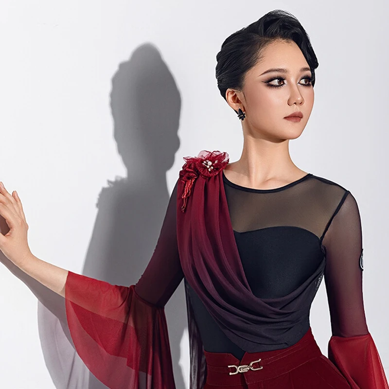 Stroje do tańca nowoczesnego 2025 Walc Kostiumy Gradientowy Garnitur Siateczkowy Top Spódnica Spodnie Sukienka Balowa Strój Treningowy DN21297