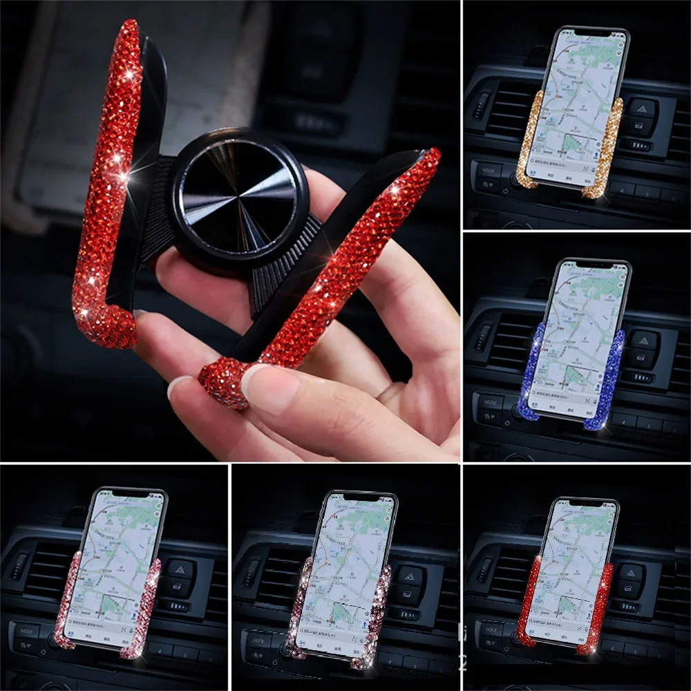 Support de téléphone de voiture en diamant, support de smartphone à strass pour grille d'aération, clip de téléphone Android/iPhone, accessoires intérieurs de voiture pour filles et femmes