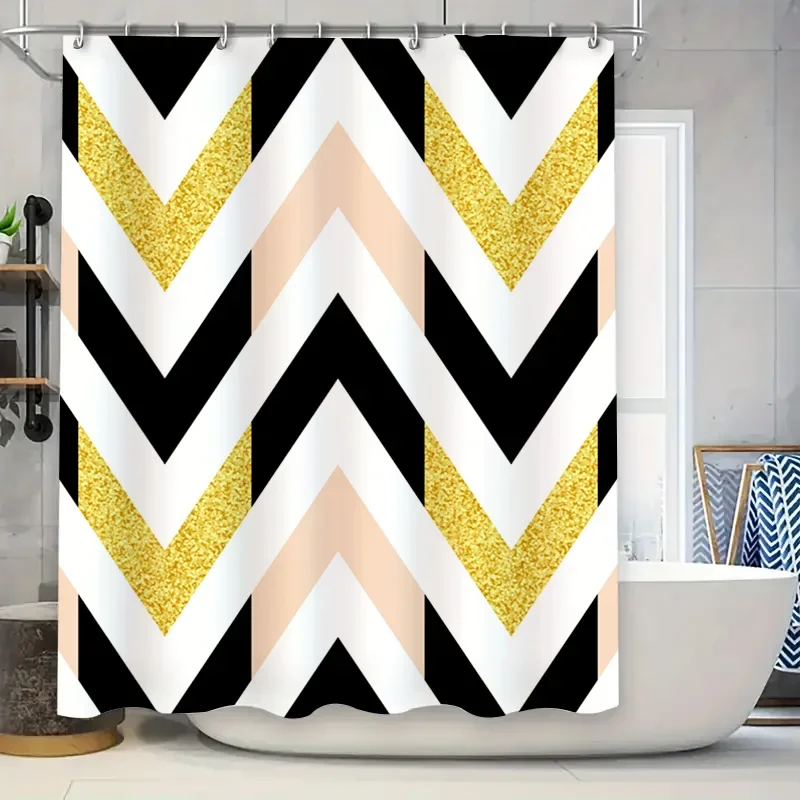

Современная занавеска для душа с шевронным узором и золотым блеском, роскошный декор для ванной комнаты для детей, девочек и взрослых, водонепроницаемая занавеска с 3D принтом
