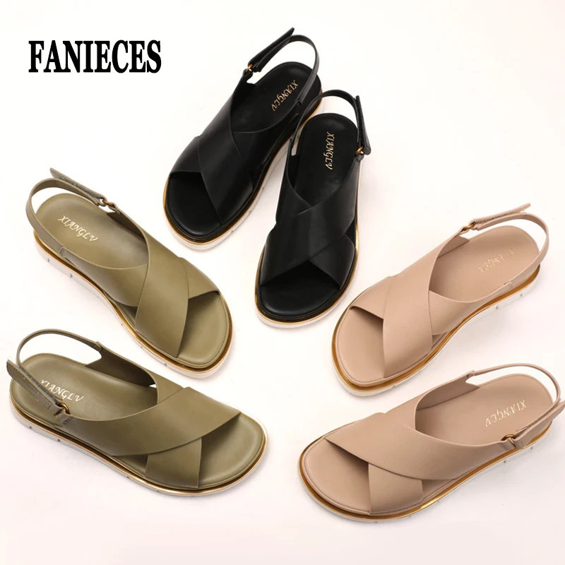 

FANIECES Womens Plus Size Flat Roman Sandals Summer Beach Casual Outdoor Non Slip Open Toe Soft Leather Comfort Shoes Sandalias