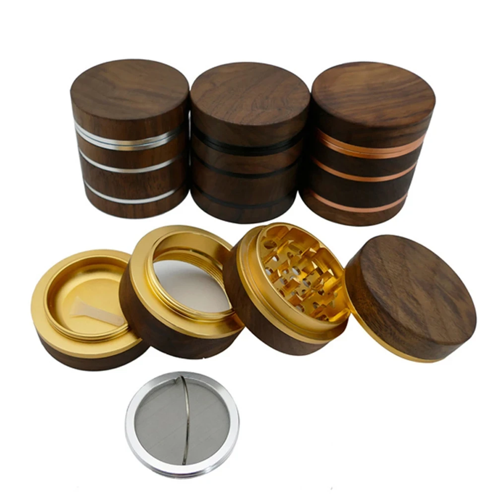 

63mm High-grade Natural Wooden Herbal Grinder Tobacco Spice Mill 4 Parts Wood Smoke Crusher Aluminium Alloy Smoker Tool