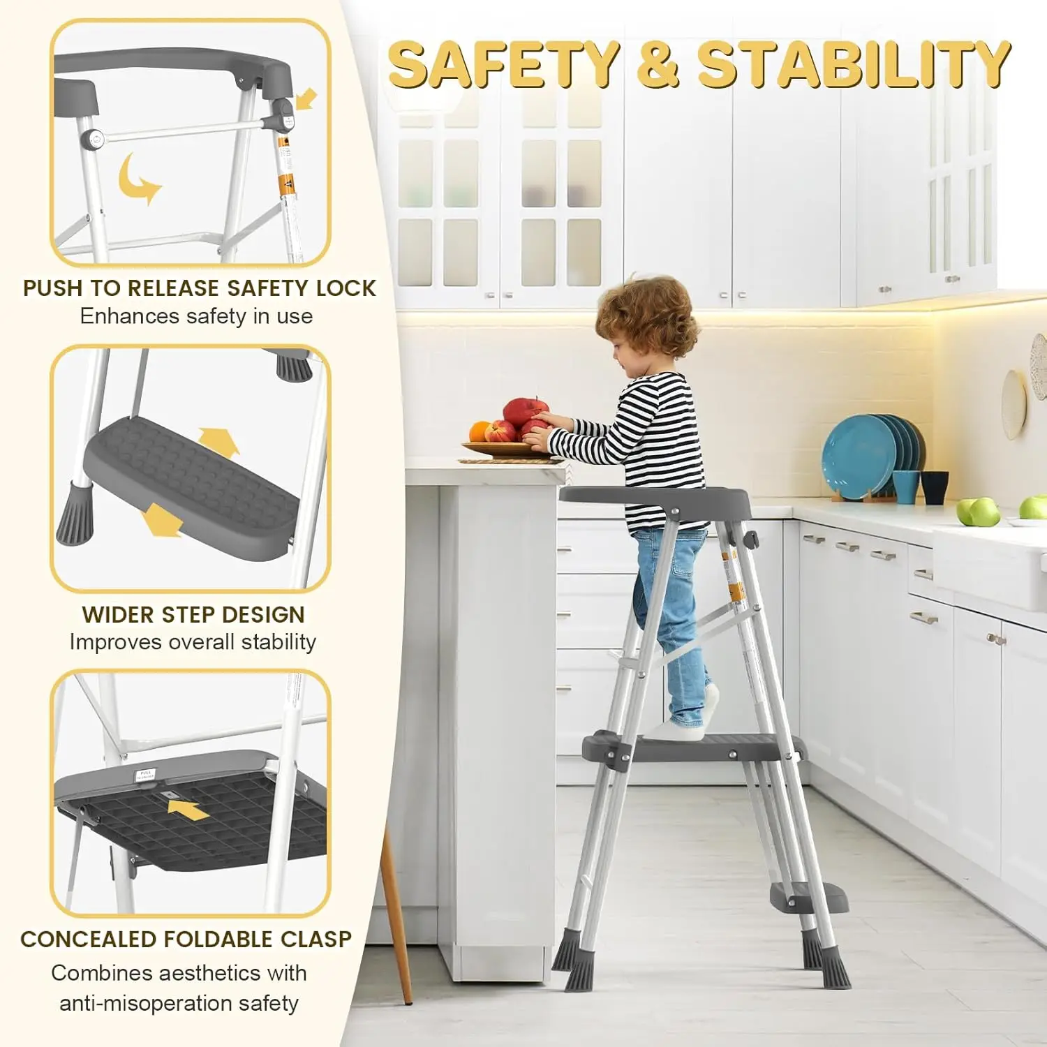 [Limited Stock!]Kids 2 Steps Step Stool, Toddler Tower for Kitchen Counter Learning, Toddler Kitchen Stool Helper with Anti-Drop