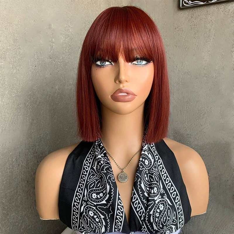 

European and American fashion women's short straight hair Bobo head Qi bangs high temperature silk natural imitation