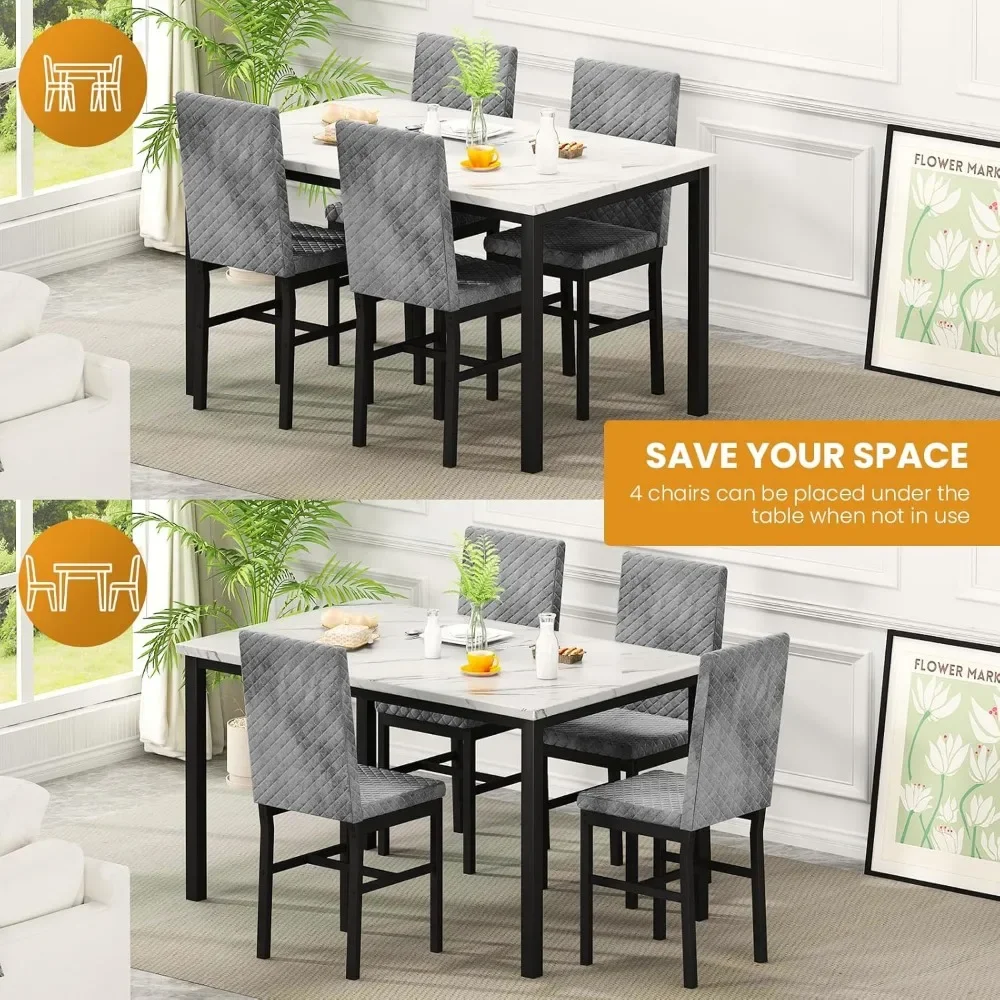 Dining Table Set for 4,Kitchen Table and Chairs Set of 4,Upholstered Velvet Chairs,Dining Room Table Set for Kitchen Dining Room image 6