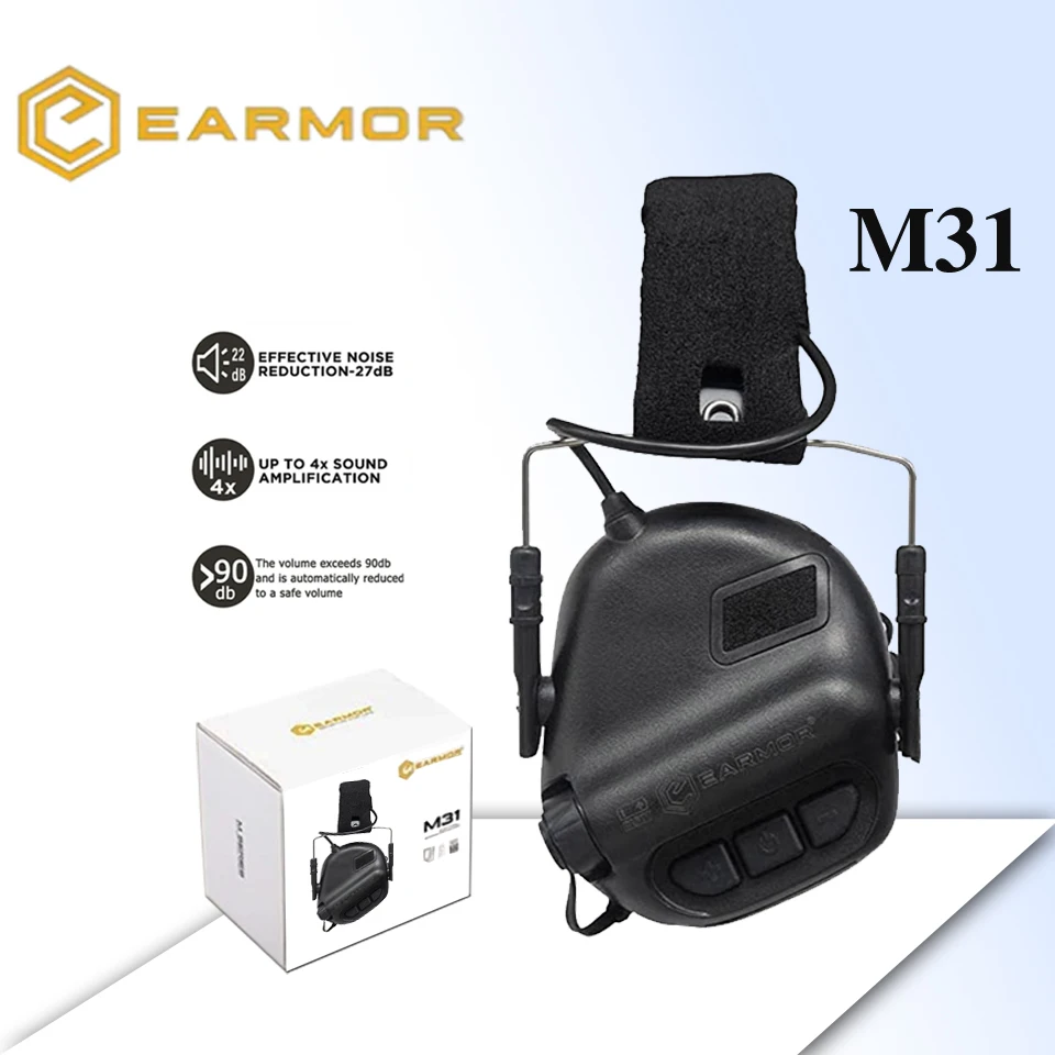 EARMOR MOD4 Tactical M31Headset New Headband Shooting Noise Clearance Aviation Headphone Hearing Protector - Black