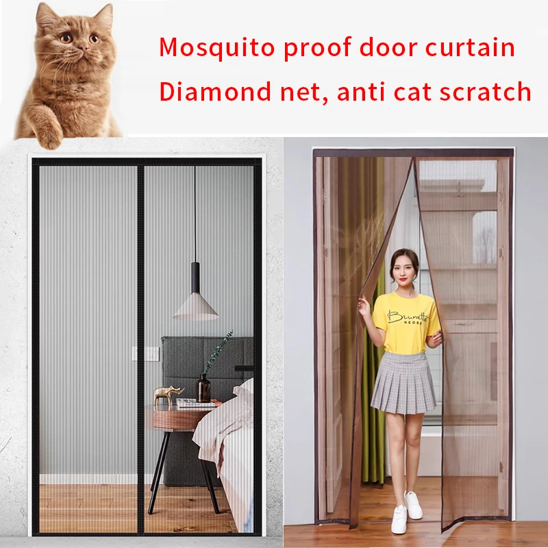 Mosquitera magnética para puerta, cortina de tamaño personalizado, pantalla de puerta, se apagan automáticamente, malla invisible