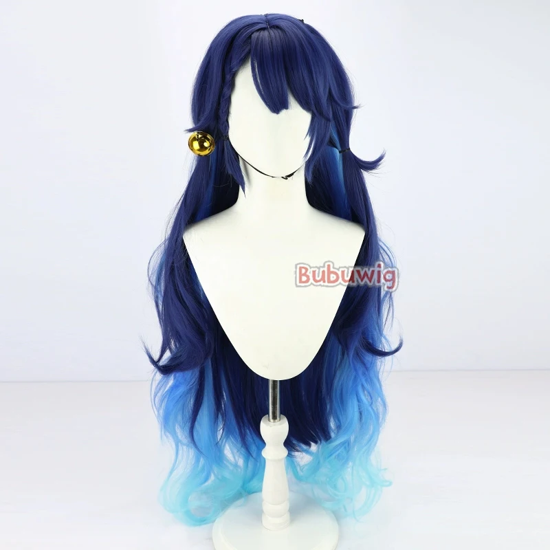 Bubuwig cabelo sintético amamiya kokoro cosplay perucas virtual youtuber 110cm longo ondulado azul misto luz cos peruca resistente ao calor