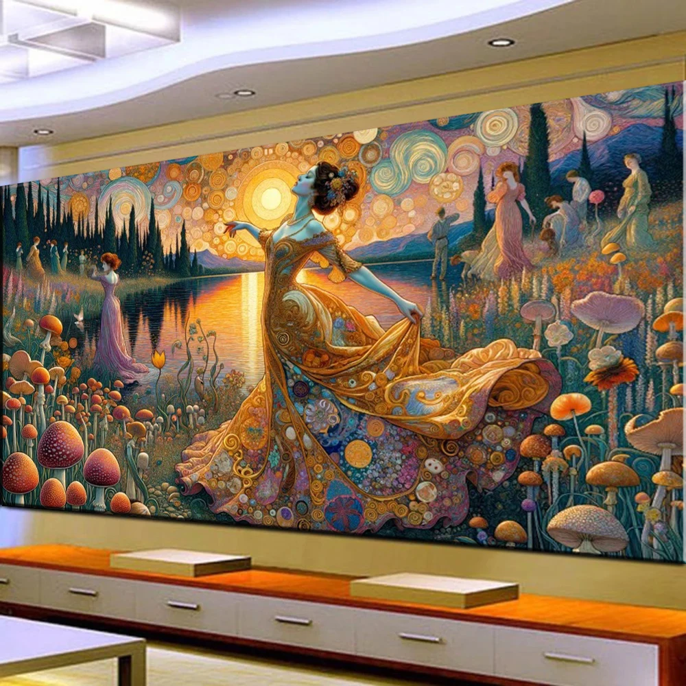 Gustav Klimt Mushroom Lake Seaside Landscape 5D Large Mosaic Diamond Painting Cross Stitch Dancing Lady DIY Diamond Embroidery