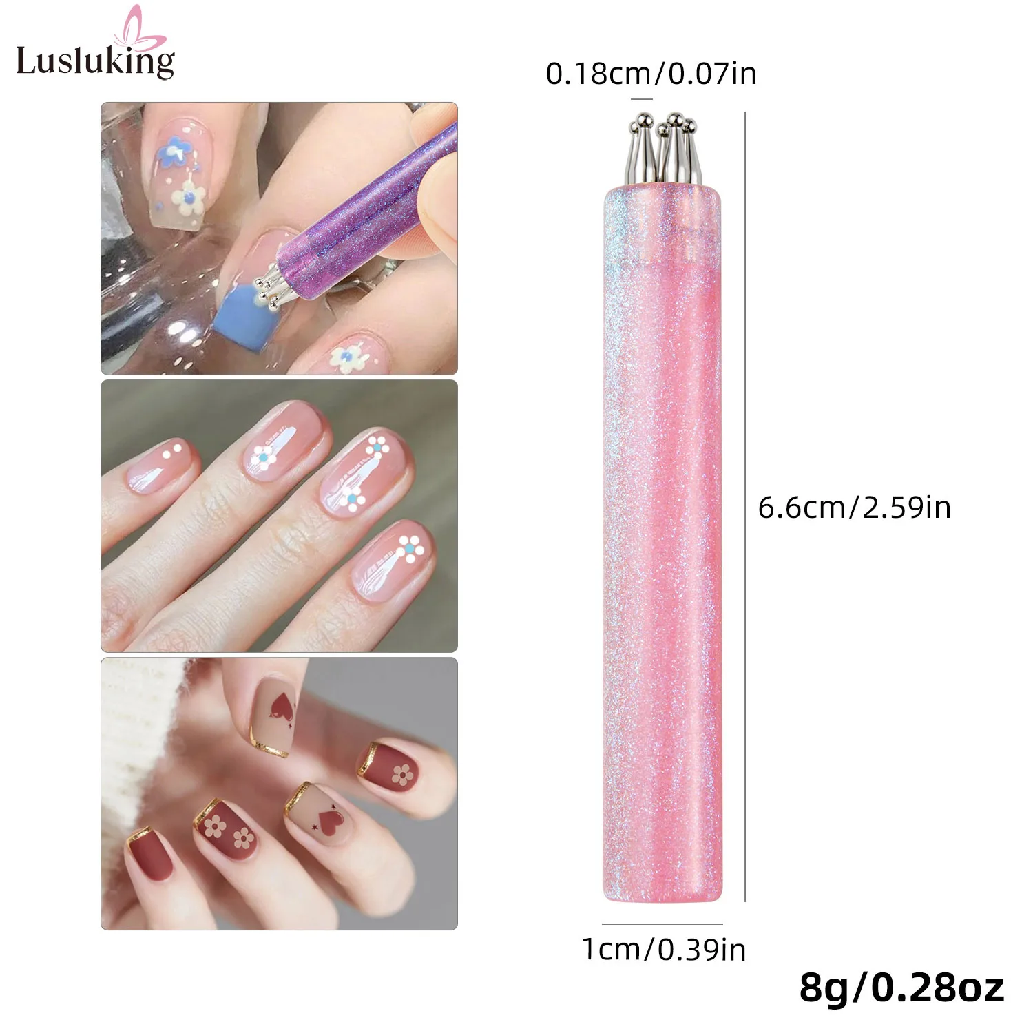 DIY Nail Art 5-Bloemblaadje Puntjes Tool Bloem Schepper 1.8mm Fijne Tip Strass Pickers Glitter Handvat Manicure Nail gereedschap Borstels