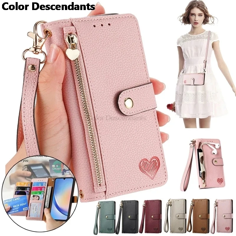 Zipper Leather Lanyard Wallet Case for Infinix Hot 30 Play 30i 20i 20S 20 12 11S 11 10 Luxury Crossbody Multi 7 Cards Flip Cover