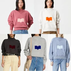 Fashionable Cotton Printed Pullover Versatile Letter Plush Hoodie Elegant High Neck Looped Top Unisex Long-Sleeve Sports Shirt