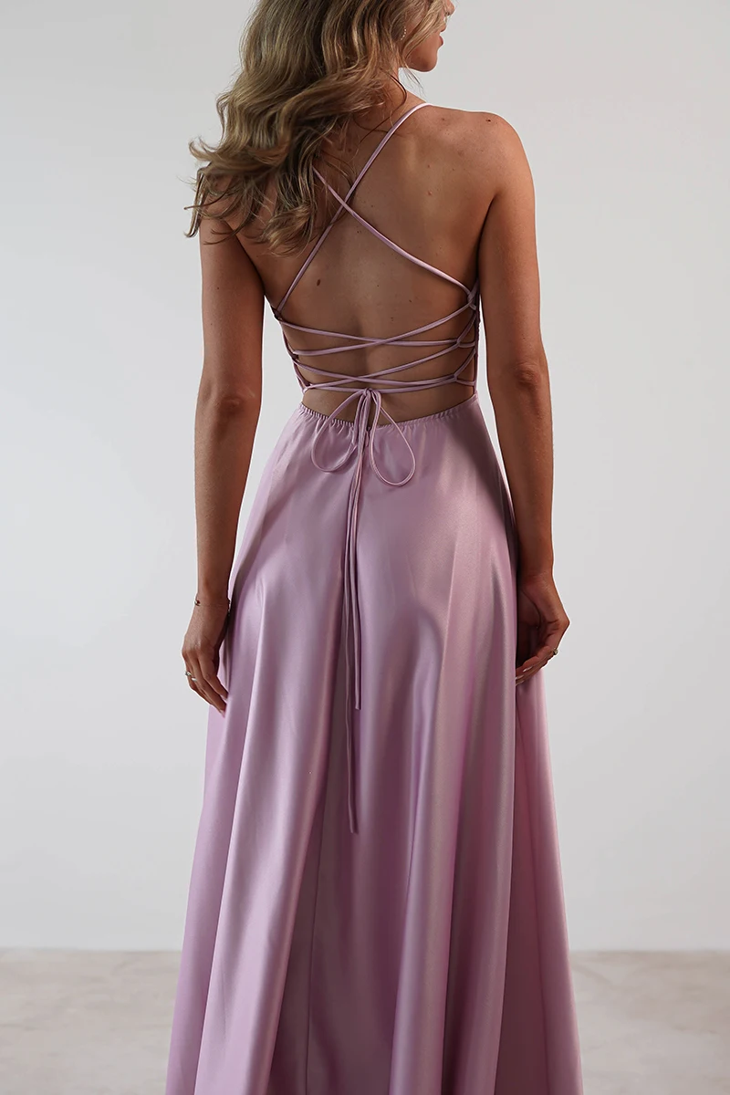 LoveDoris Bridesmaid Dress A-Line Slim Evening Prom Dress Satin High Split Party Dress Backless Elegant Dress Customize