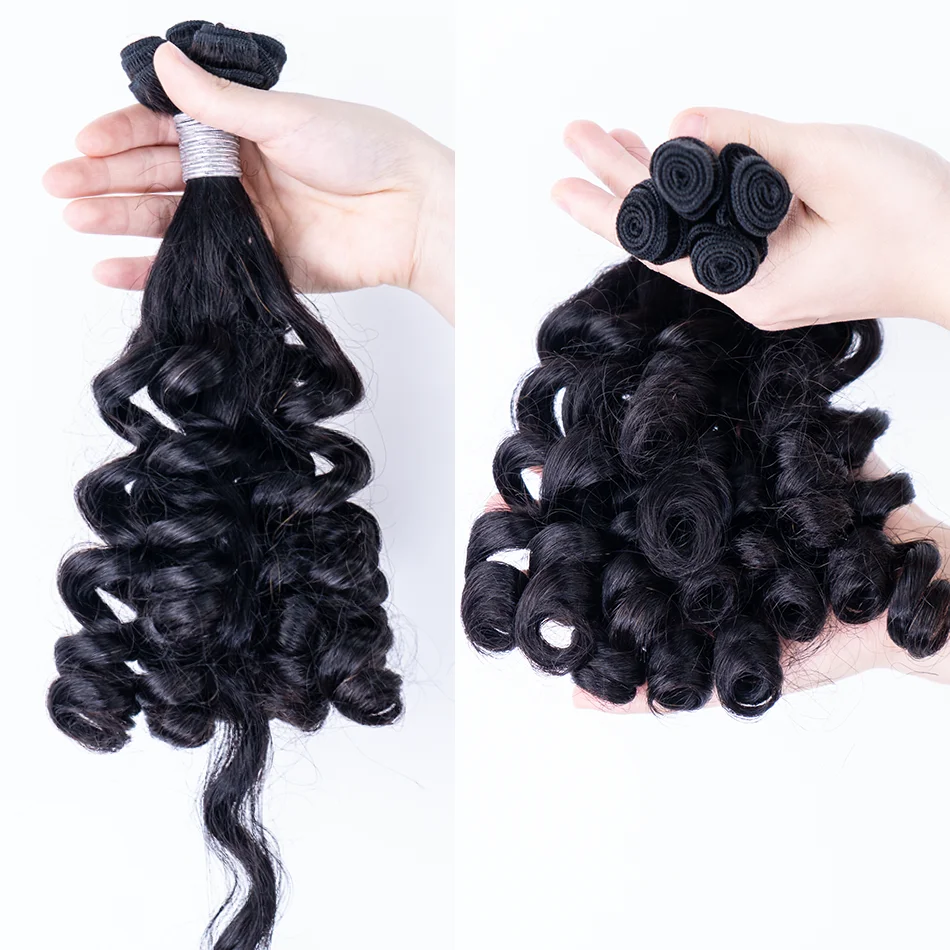 Classic Vintage Fumi Bouncy Curly Human Hair Extensions Virgin Real 100% Hair For Women 30 Inch Loose Wave Bundles Natural Color