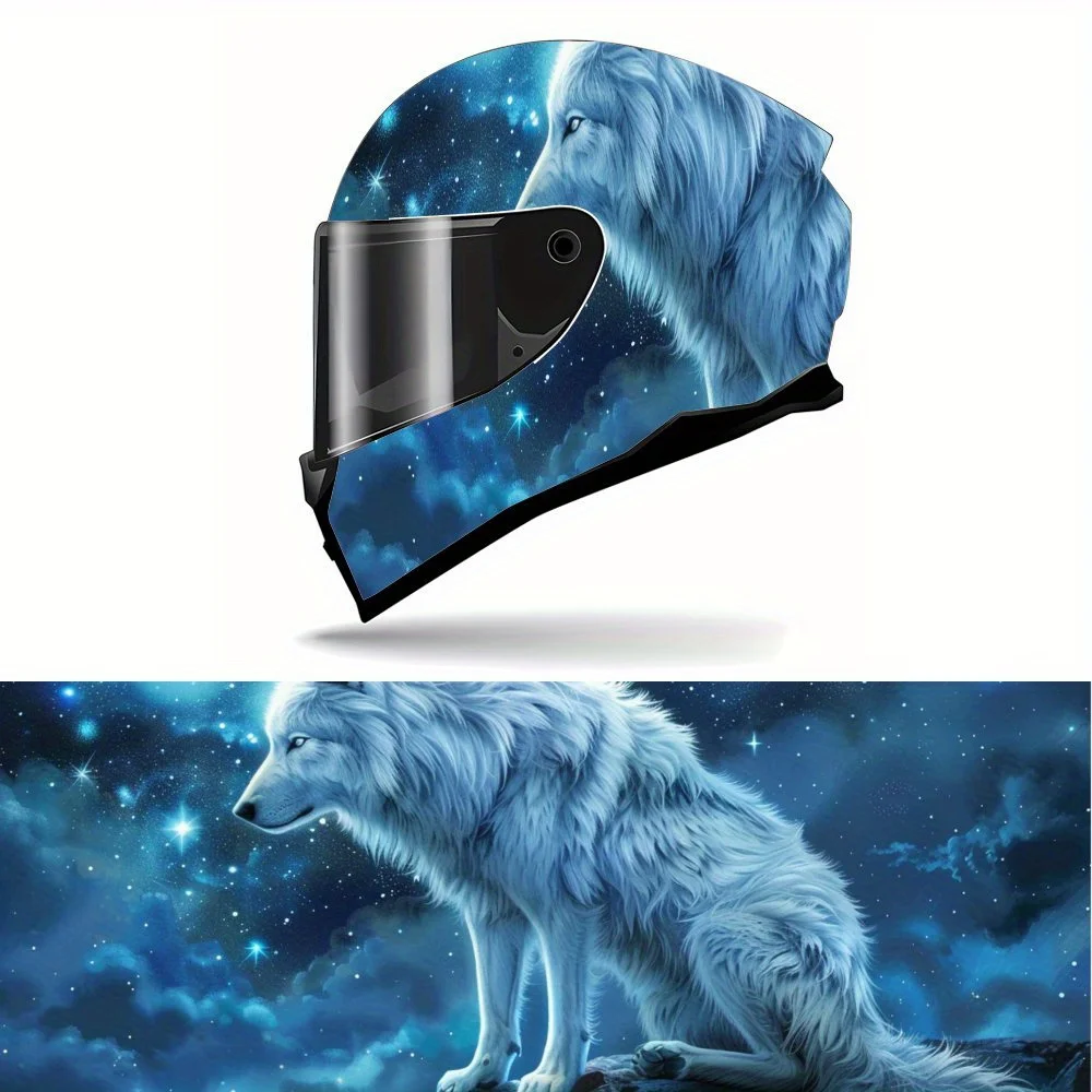

Moonlit Wolf Shadow PVC Motorcycle Helmet Vinyl Wrap, Self-Adhesive Waterproof Sticker, Anti-Scratch Decorative Film for Full Fa
