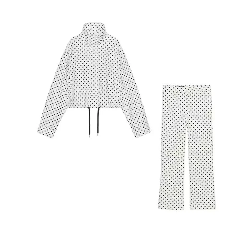 Ensemble Chic pour femmes, short imprimé à pois, manteaux, costumes pour femmes, ample, col haut, manches longues, fermeture éclair, cordon de serrage, nouvelle collection automne 2025